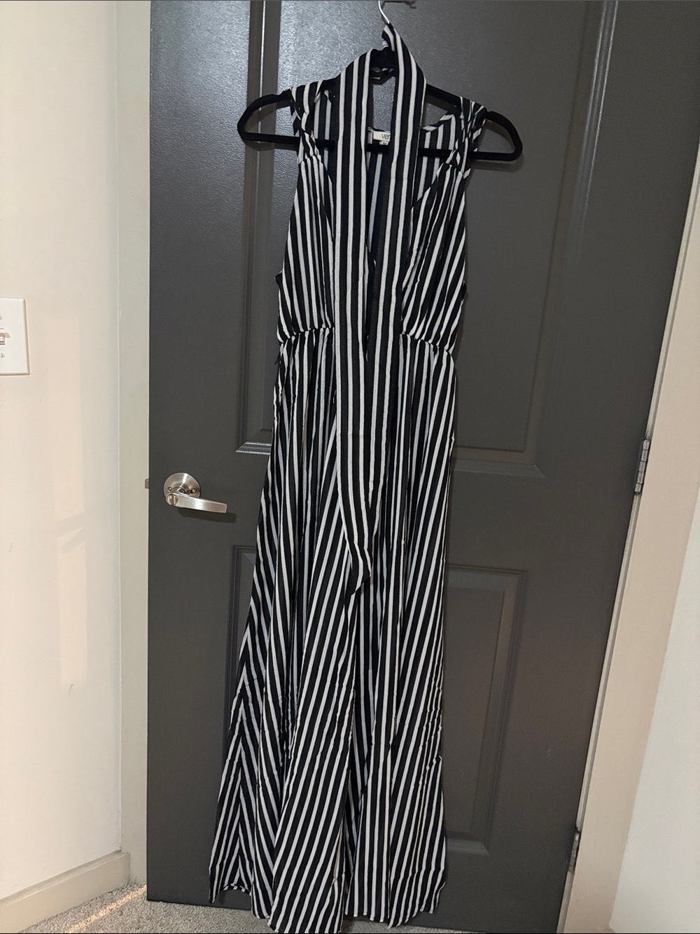 Sleeveless Black & White Striped Maxi Dress - Picture 2 of 7